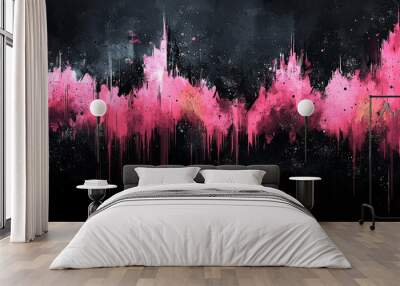 Abstract pink and black digital art with dripping paint. Wall mural