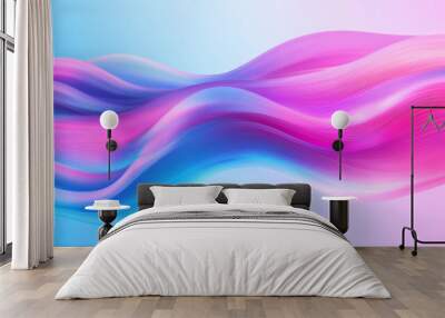 Abstract pink and blue waves with a gradient background. Wall mural