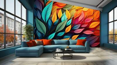 Abstract plant with leaves in different colors. generative ai Wall mural