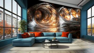 Abstract silver liquid wave with warm glow. Wall mural