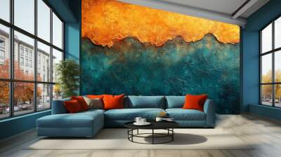 Abstract textured background with a split between a rich orange and a deep teal. Wall mural