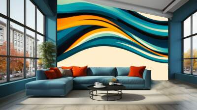 Abstract wave background in vibrant blue, orange and black. Wall mural