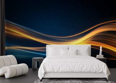 Abstract wave background with glowing lines in blue and orange. Wall mural