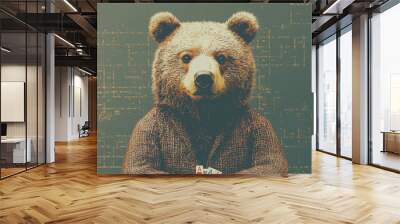 Animal Bear plays poker blackjack in a casino, fantasy Wall mural