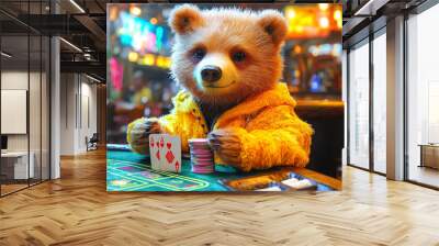 Animal Bear plays poker blackjack in a casino, fantasy Wall mural