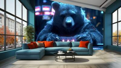 Animal Bear plays poker blackjack in a casino, fantasy Wall mural