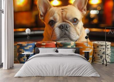 Animal Dog plays poker blackjack in a casino, fantasy Wall mural