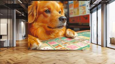 Animal Dog plays poker blackjack in a casino, fantasy Wall mural