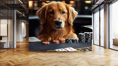 Animal Dog plays poker blackjack in a casino, fantasy Wall mural