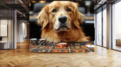 Animal Dog plays poker blackjack in a casino, fantasy Wall mural