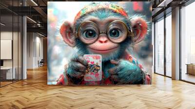 Animal Monkey plays poker blackjack in a casino, fantasy Wall mural