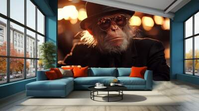 Animal Monkey plays poker blackjack in a casino, fantasy Wall mural