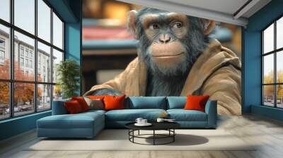 Animal Monkey plays poker blackjack in a casino, fantasy Wall mural