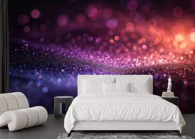 background of abstract glitter lights. purple, teal and black banner Wall mural