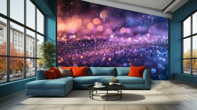 background of abstract glitter lights. purple, teal and black banner Wall mural