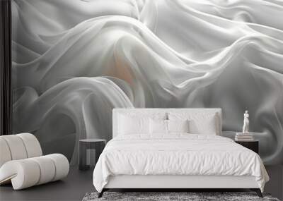 background texture fabric soft white blurred abstract calm peaceful shine movement natural graphic satin silky material effect ripple fashion elegant fold smooth beauty new textile luxurious silk  Wall mural