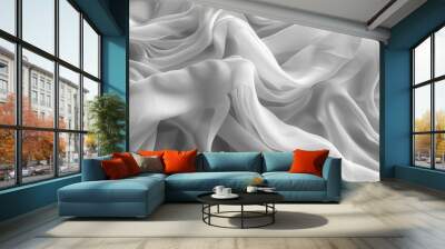 background texture fabric soft white blurred abstract calm peaceful shine movement natural graphic satin silky material effect ripple fashion elegant fold smooth beauty new textile luxurious silk  Wall mural