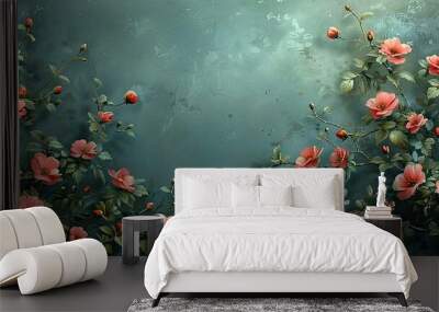 beautiful fantasy vintage wallpaper botanical flower bunch,vintage motif for floral print digital background  Wall mural