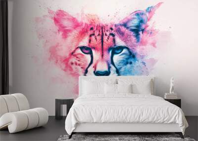 Close-up of a cheetah's face with a watercolor effect. Wall mural