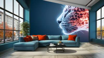 Close-up of a leopard's face with neon-like stripes Wall mural