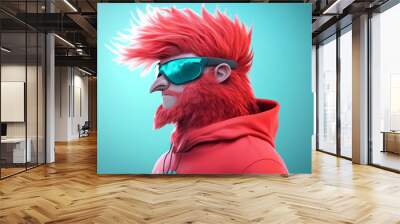 Cool, red-haired character wearing sunglasses. Wall mural