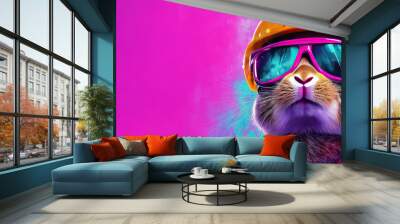 Cool bunny wearing safety glasses and a hard hat. Wall mural