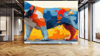 Cool dog in sunglasses walks on a colorful abstract background. Wall mural