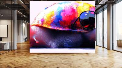 Cool snail with sunglasses and colorful shell. Wall mural