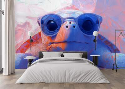 Cool turtle in blue sunglasses Wall mural