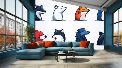 Cute cartoon animal avatars for team or group. Wall mural