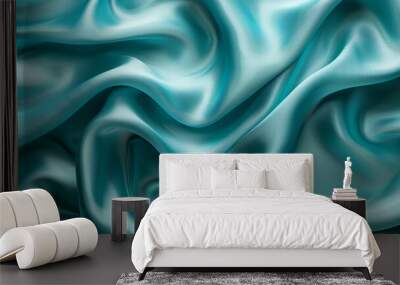 design your space copy background fabric turquoise beautiful folds wavy soft silk wave liquid background color teal elegant fabric satin silk green blue  Wall mural