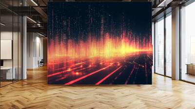 Digital binary code data streaming on a dark background Wall mural