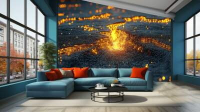 Digital binary code data streaming on a dark background Wall mural