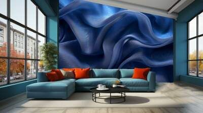 effect wave liquid design your space copy background elegant blue dark pleats soft wavy fabric shiny background texture satin silk blue dark background abstract blue black  Wall mural