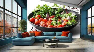 Fresh salad with tomatoes, cucumbers, and broccoli. Wall mural