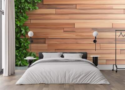 Green plants against a wooden wall. Wall mural