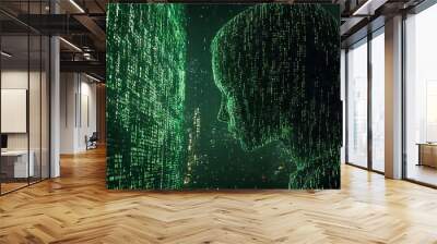 Human head silhouette with code data. 3D Rendering Wall mural