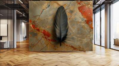 panel wall art, wall decoration, marble background with feather designs Wall mural