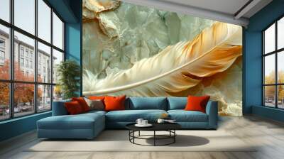 panel wall art, wall decoration, marble background with feather designs Wall mural