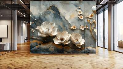 panel wall art, wall decoration, marble background with flowers designs Wall mural