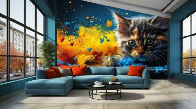 Pop art-style portrait of a kitten Wall mural