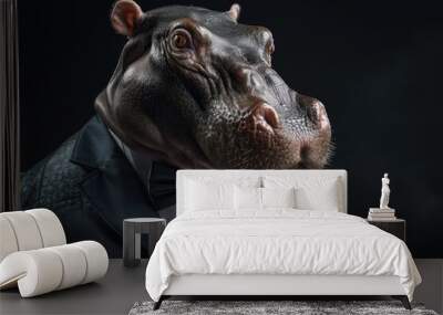 Portrait of a hippo dressed in a formal business suit, generative ai Wall mural