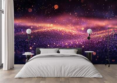 Purple and gold glitter sparkle in the dark. Wall mural