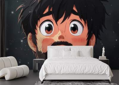 Shocked scared amazed cartoon character adult man male guy person portrait in 3d style design on light background. Human people feelings expression concept Wall mural