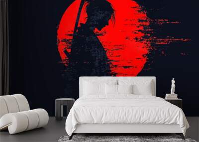 silhouette of a cyberpunk samurai, vector Wall mural