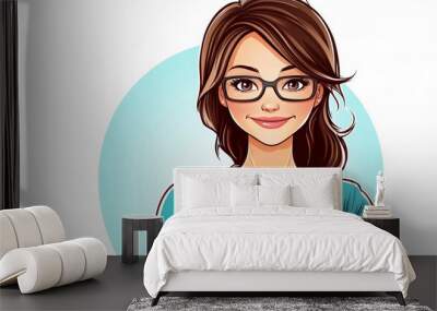 Smiling woman with glasses and blue shirt. Wall mural