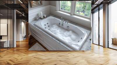 Top view of a bathtub in a white panel bathroom Wall mural