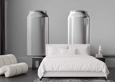 Two blank aluminum cans on a white background. Wall mural