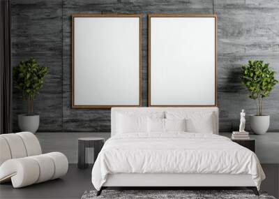 Two blank canvases on a textured gray wall. Wall mural