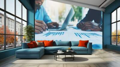 Two businessmen analyze data during a meeting. Wall mural